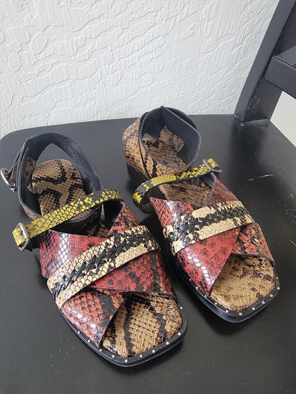 FREDA SALVADOR Clare Snake Embossed Leather Square Toe Sandal 8